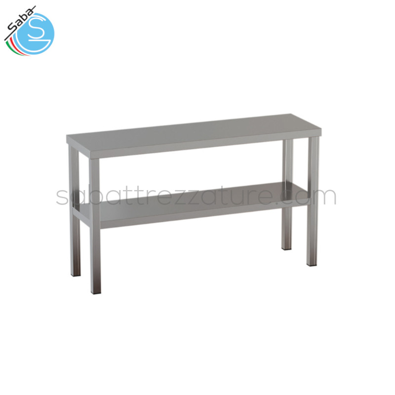 OFFERTA: Ripiani di appoggio sovrapposti, per tavoli, cm 120x35x70H interamente in acciaio inox AISI 304 - gambe quadrate cm 4x4 - kg 11