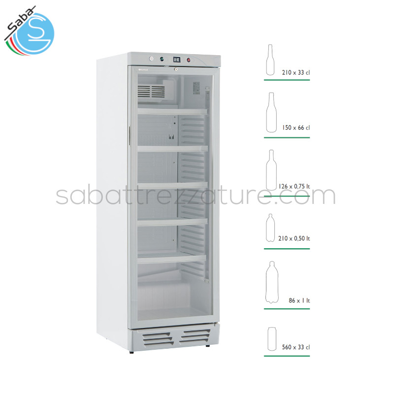 OFFERTA: Frigo vetrina bibite statica con agitatore EKG 390 VG KLIMAITALIA - Raggio di temperatura 0° / 10° C - Frequenza / Voltaggio 50Hz / 220 V - Assorbimento 180 Watt - Volume netto 365 - Dimensioni esterne (L*P*H) 595x655x1830