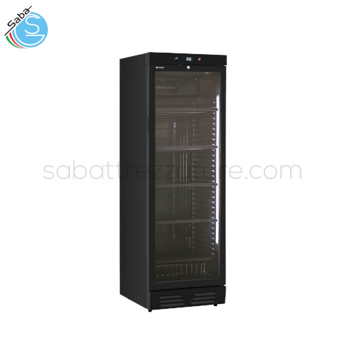 Frigo vetrina bibite statica con agitatore EKG 390 VG BLK KLIMAITALIA - Raggio di temperatura 0° / 10° C - Frequenza / Voltaggio 50Hz / 220 V - Assorbimento 180 Watt - Volume netto 365 - Dimensioni esterne (L*P*H) 595x655x1830