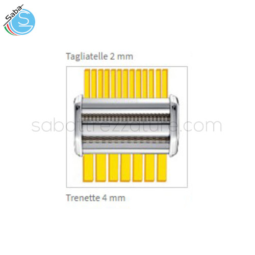 Accessorio per il taglio della pasta in 2 formati: tagliatelle (2 mm) e trenette (4 mm).