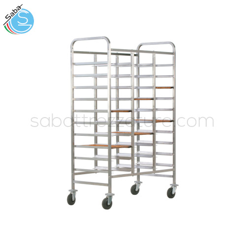 Carrello portavassoi CA1471R FORCAR - Acciaio Inox - Predisposto di serie per vassoi GN1/1 53×32,5 cm - N. Teglie / Vassoi 30 vassoi - Dimensioni (cm) 118 x 62 x 174(H) - Peso netto (kg) 41