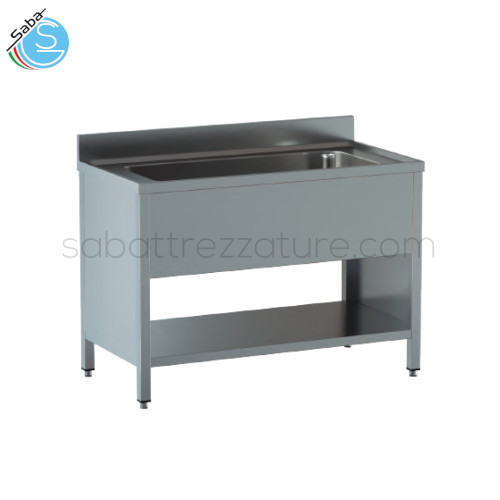 Lavello in acciaio INOX AISI 304 con finitura Scotch Brite 18/10 su fianchi - Dimensioni lavello: 120Lx60Px85H cm - Dimensione vasca: 95Lx40Px30H cm - 1 ripiano