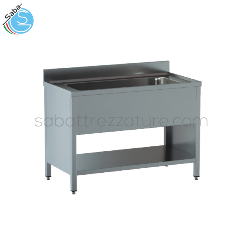 OFFERTA: Lavello in acciaio INOX AISI 304 con finitura Scotch Brite 18/10 su fianchi - Dimensioni lavello: 120Lx60Px85H cm - Dimensione vasca: 95Lx40Px30H cm - 1 ripiano