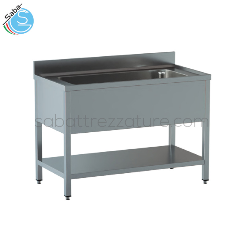 OFFERTA: Lavello in acciaio INOX AISI 304 con finitura Scotch Brite 18/10 su gambe - Dimensioni lavello: 120Lx70Px85H cm - Dimensione vasca: 95Lx50Px30H cm - 1 ripiano