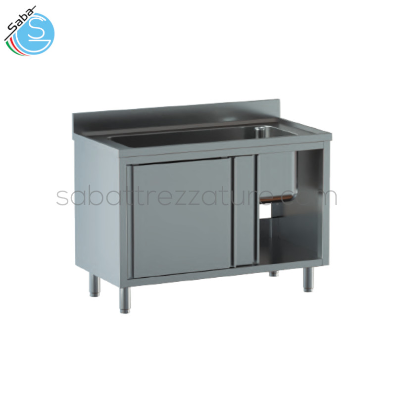 OFFERTA: Lavello in acciaio INOX AISI 304 con finitura Scotch Brite 18/10 su armadio con porte scorrevoli - Dimensioni lavello: 120Lx70Px85H cm - Dimensione vasca: 95Lx50Px30H cm