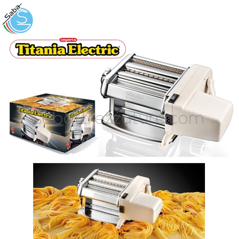OFFERTA: Macchina per pasta Imperia Titania Electric 675 - In un unico corpo produce la sfoglia (150mm) in 6 spessori e la taglia a 2mm (tagliatelle) e a 6,5mm (fettuccine).