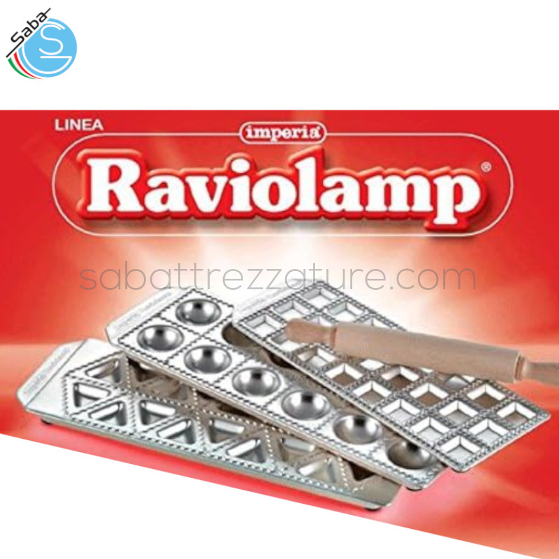 OFFERTA: Imperia RAVIOLAMP Tris Classici - Stampo per 18 tortelli triangolari da 6 cm - Stampo per 12 ravioli da 5×5 cm - Stampo per 24 ravioli da 3×3 cm - Mattarello in legno