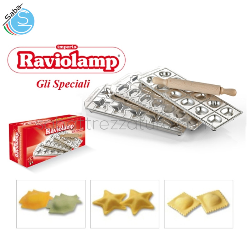 OFFERTA: Imperia RAVIOLAMP Tris Gli Speciali - Stampo per 14 ravioli a forma di pesce - Stampo per 10 ravioli a forma di stelline - Stampo per 12 ravioli a forma di cuore - Mattarello in legno